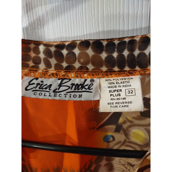 Erica Brooke Collection Top Super Plus Size 32 Orange Multicolor Elastic Waist - Picture 2 of 8
